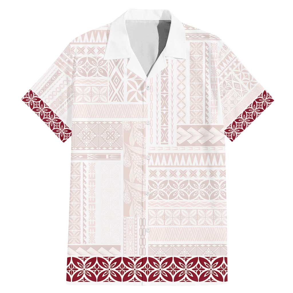 Samoa Siapo Red Trimmed Family Matching Mermaid Dress and Hawaiian Shirt Samoa White Sunday LT01 Dad's Shirt - Short Sleeve Red - Polynesian Pride