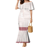 Samoa Siapo Red Trimmed Family Matching Mermaid Dress and Hawaiian Shirt Samoa White Sunday LT01 Mom's Dress Red - Polynesian Pride