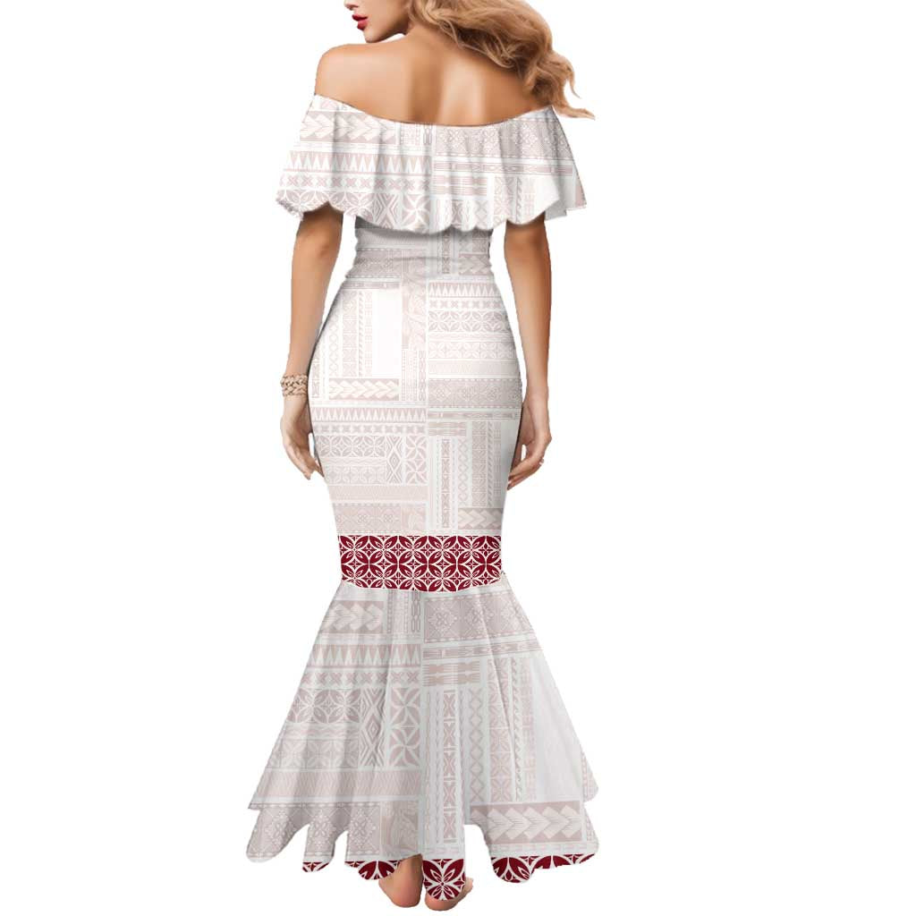 Samoa Siapo Red Trimmed Family Matching Mermaid Dress and Hawaiian Shirt Samoa White Sunday LT01 - Polynesian Pride