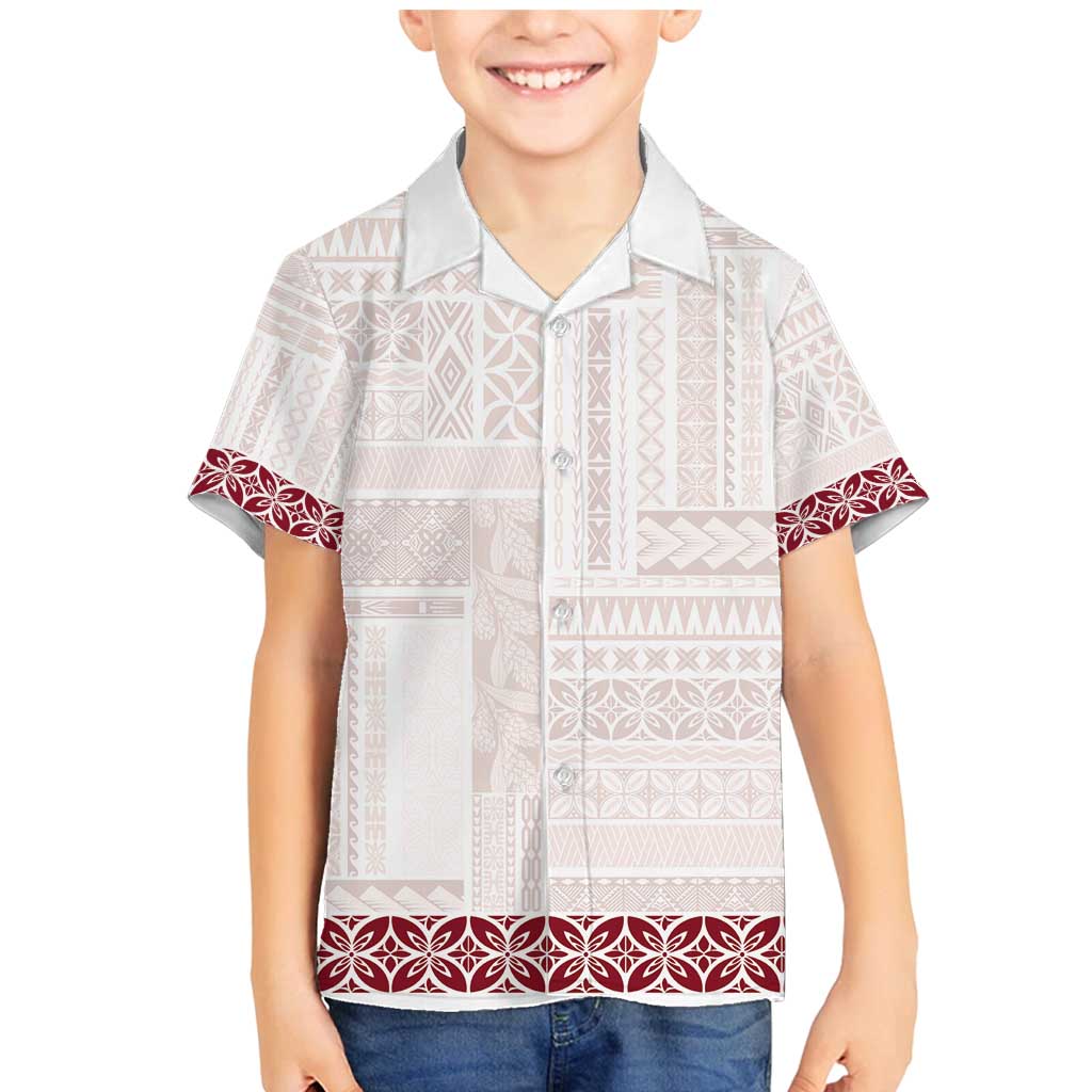 Samoa Siapo Red Trimmed Family Matching Mermaid Dress and Hawaiian Shirt Samoa White Sunday LT01 Son's Shirt Red - Polynesian Pride