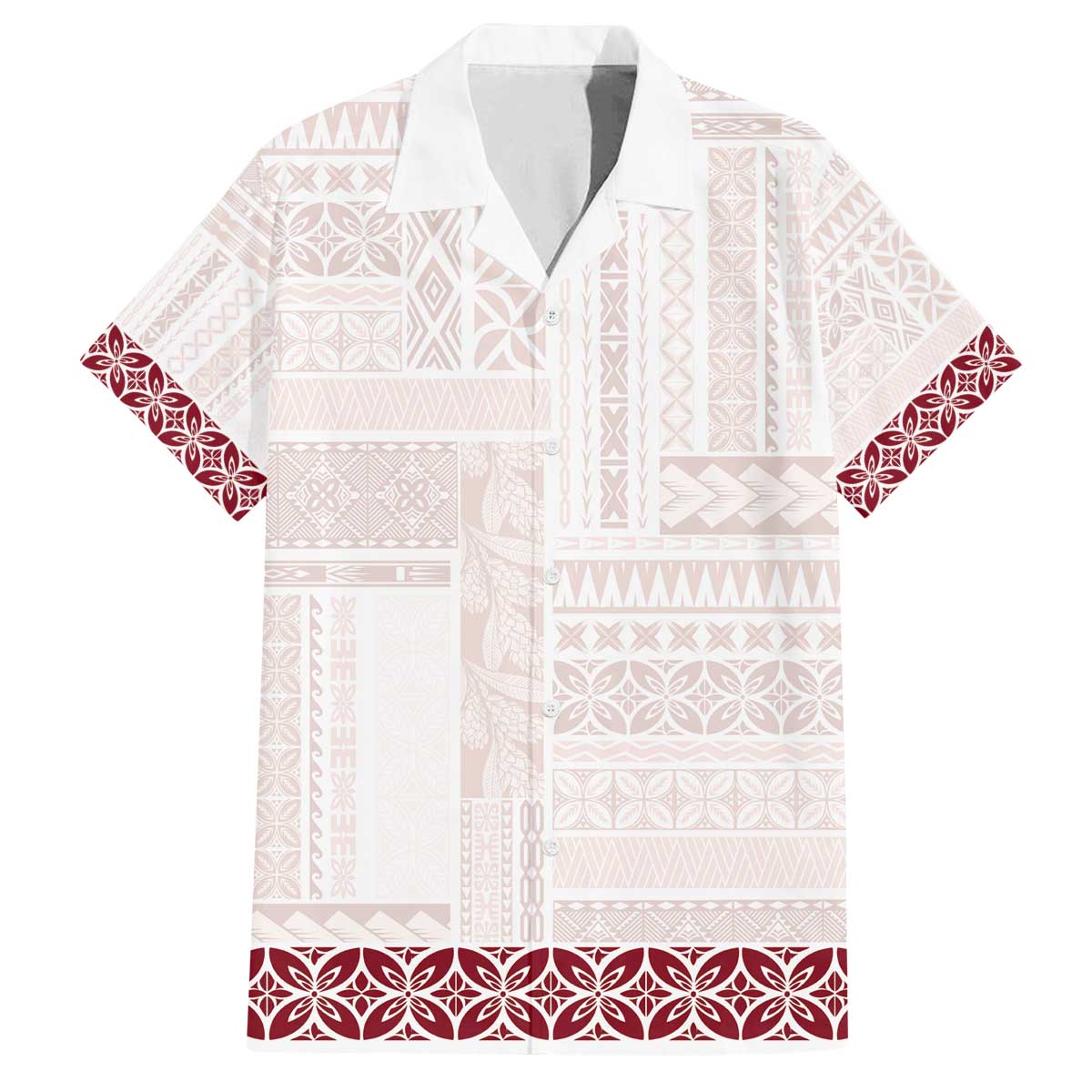 Samoa Siapo Red Trimmed Family Matching Off The Shoulder Long Sleeve Dress and Hawaiian Shirt Samoa White Sunday LT01 Dad's Shirt - Short Sleeve Red - Polynesian Pride