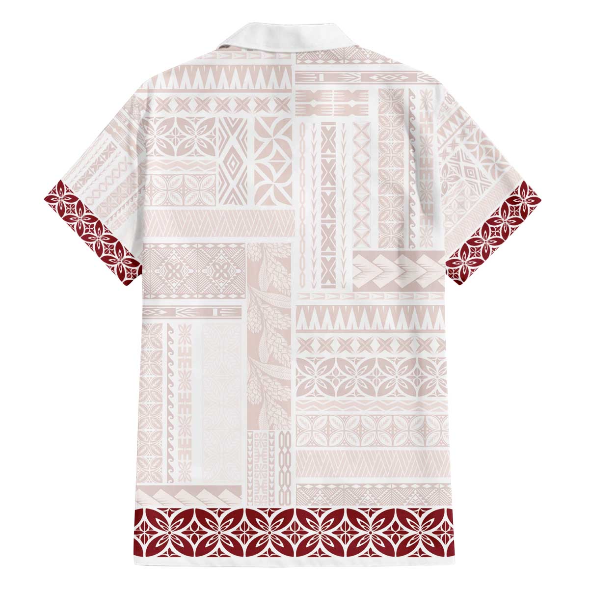 Samoa Siapo Red Trimmed Family Matching Off The Shoulder Long Sleeve Dress and Hawaiian Shirt Samoa White Sunday LT01 - Polynesian Pride