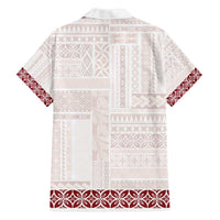 Samoa Siapo Red Trimmed Family Matching Off The Shoulder Long Sleeve Dress and Hawaiian Shirt Samoa White Sunday LT01 - Polynesian Pride