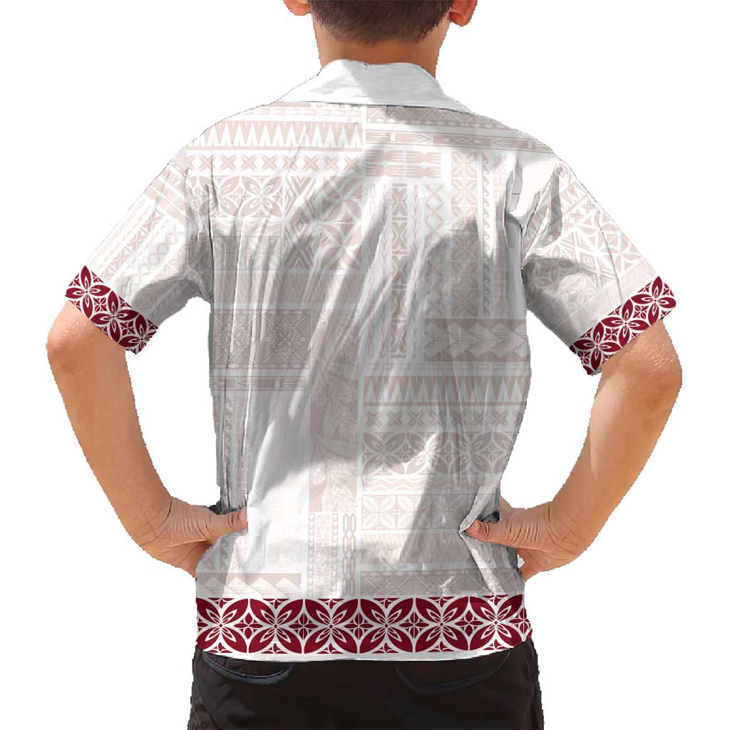 Samoa Siapo Red Trimmed Family Matching Off Shoulder Maxi Dress and Hawaiian Shirt Samoa White Sunday LT01 - Polynesian Pride