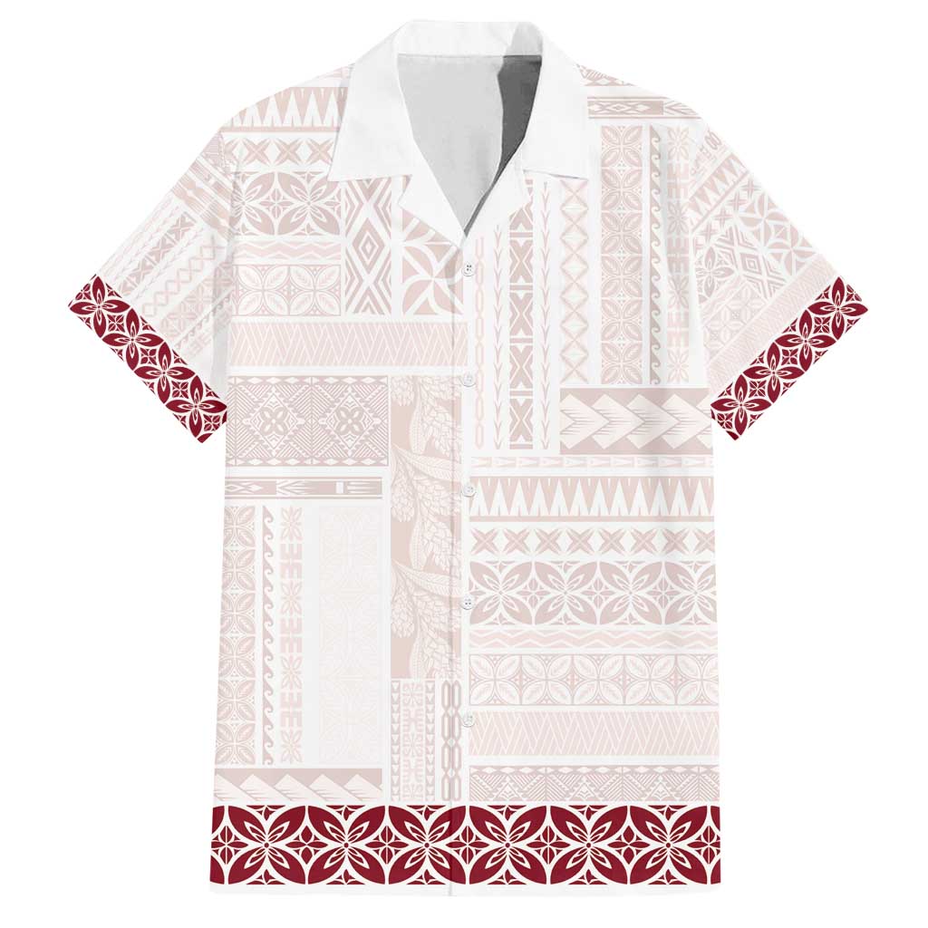 Samoa Siapo Red Trimmed Family Matching Off Shoulder Short Dress and Hawaiian Shirt Samoa White Sunday LT01 Dad's Shirt - Short Sleeve Red - Polynesian Pride