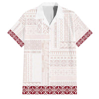 Samoa Siapo Red Trimmed Family Matching Off Shoulder Short Dress and Hawaiian Shirt Samoa White Sunday LT01 Dad's Shirt - Short Sleeve Red - Polynesian Pride
