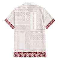 Samoa Siapo Red Trimmed Family Matching Off Shoulder Short Dress and Hawaiian Shirt Samoa White Sunday LT01 - Polynesian Pride