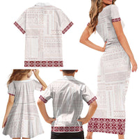 Samoa Siapo Red Trimmed Family Matching Short Sleeve Bodycon Dress and Hawaiian Shirt Samoa White Sunday LT01 - Polynesian Pride