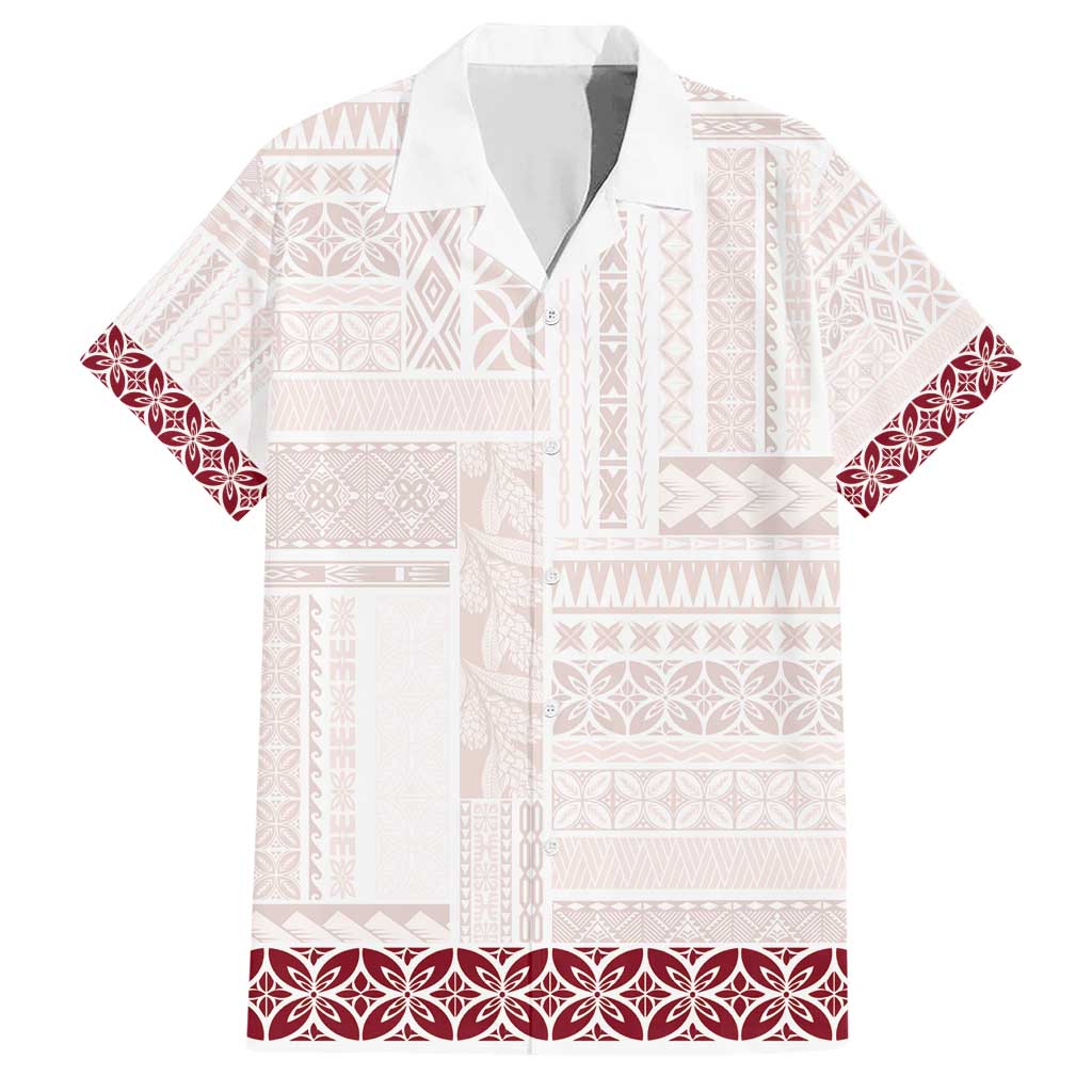 Samoa Siapo Red Trimmed Family Matching Short Sleeve Bodycon Dress and Hawaiian Shirt Samoa White Sunday LT01 Dad's Shirt - Short Sleeve Red - Polynesian Pride