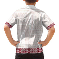 Samoa Siapo Red Trimmed Family Matching Summer Maxi Dress and Hawaiian Shirt Samoa White Sunday LT01 - Polynesian Pride