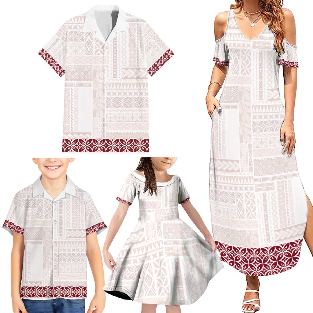 Samoa Siapo Red Trimmed Family Matching Summer Maxi Dress and Hawaiian Shirt Samoa White Sunday LT01 - Polynesian Pride