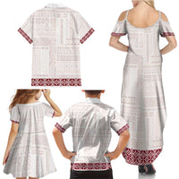 Samoa Siapo Red Trimmed Family Matching Summer Maxi Dress and Hawaiian Shirt Samoa White Sunday LT01 - Polynesian Pride