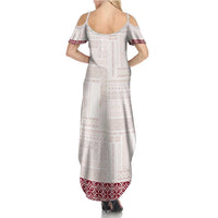 Samoa Siapo Red Trimmed Family Matching Summer Maxi Dress and Hawaiian Shirt Samoa White Sunday LT01 - Polynesian Pride