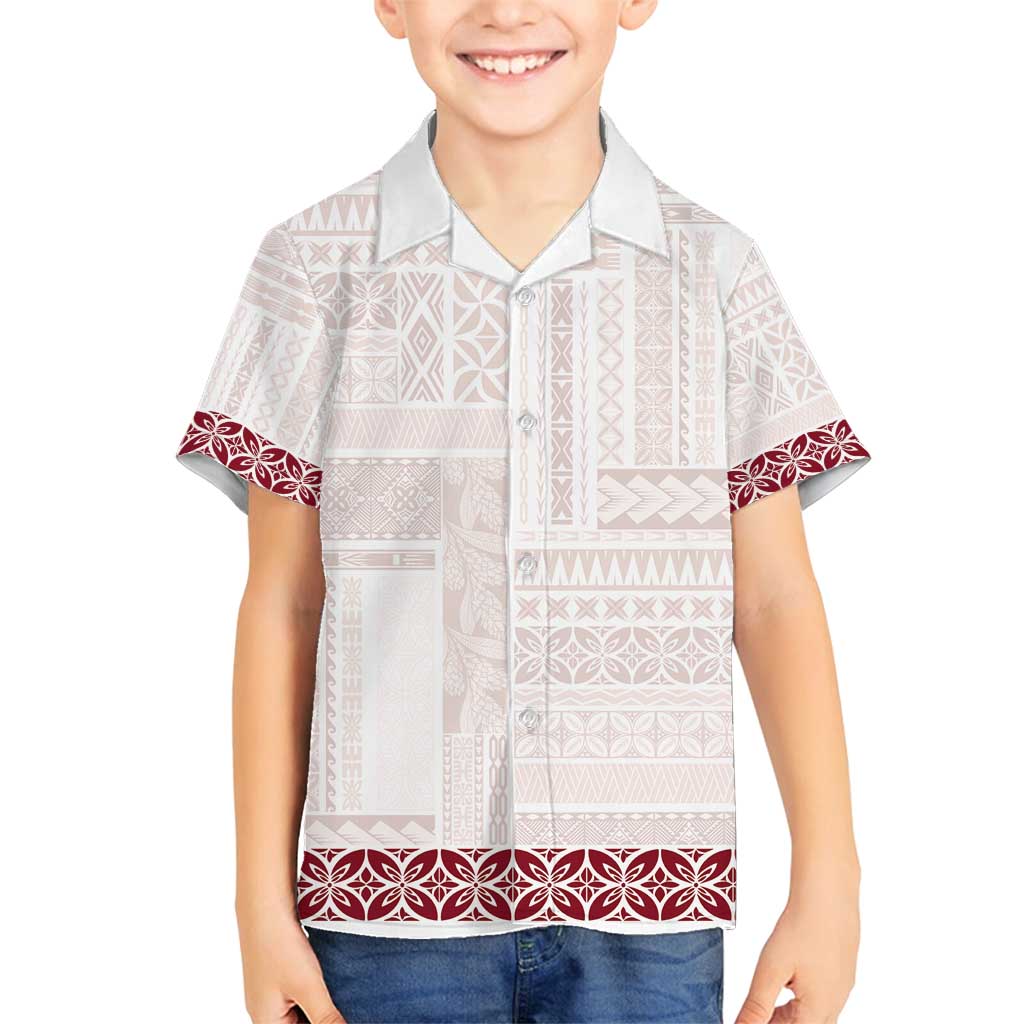 Samoa Siapo Red Trimmed Family Matching Summer Maxi Dress and Hawaiian Shirt Samoa White Sunday LT01 Son's Shirt Red - Polynesian Pride