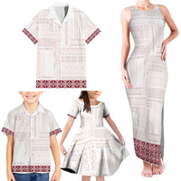 Samoa Siapo Red Trimmed Family Matching Tank Maxi Dress and Hawaiian Shirt Samoa White Sunday LT01 - Polynesian Pride
