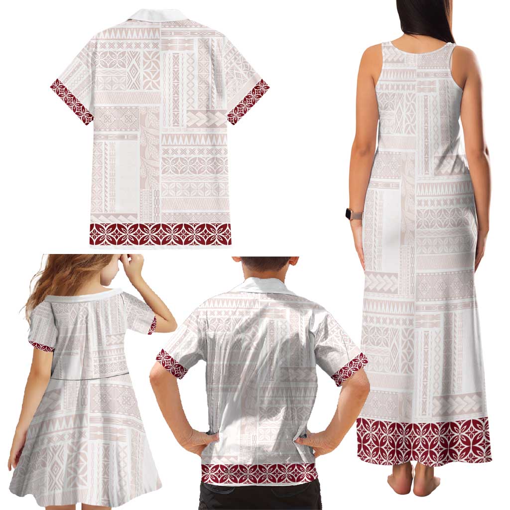 Samoa Siapo Red Trimmed Family Matching Tank Maxi Dress and Hawaiian Shirt Samoa White Sunday LT01 - Polynesian Pride