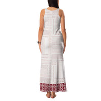 Samoa Siapo Red Trimmed Family Matching Tank Maxi Dress and Hawaiian Shirt Samoa White Sunday LT01 - Polynesian Pride