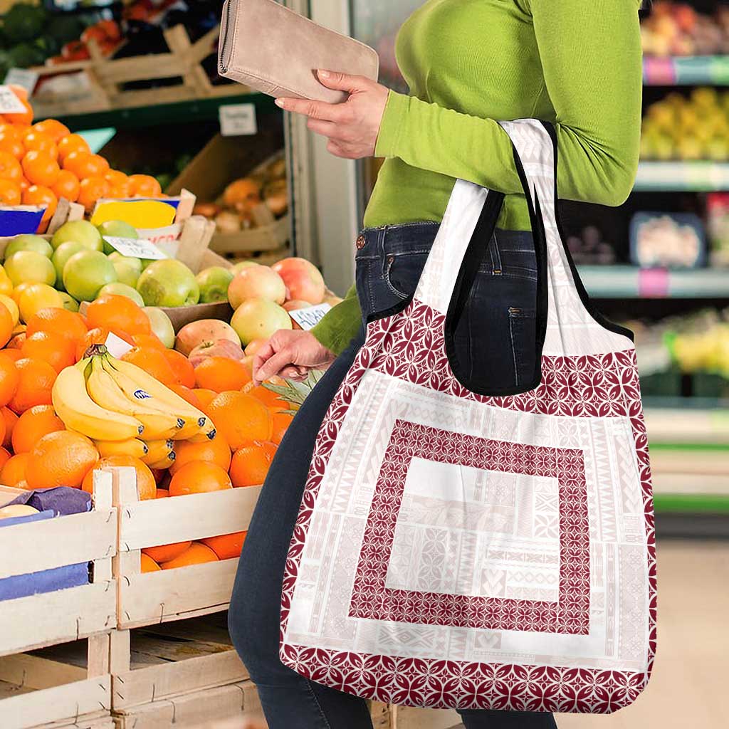 Samoa Siapo Red Trimmed Grocery Bag Samoa White Sunday - Polynesian Pride