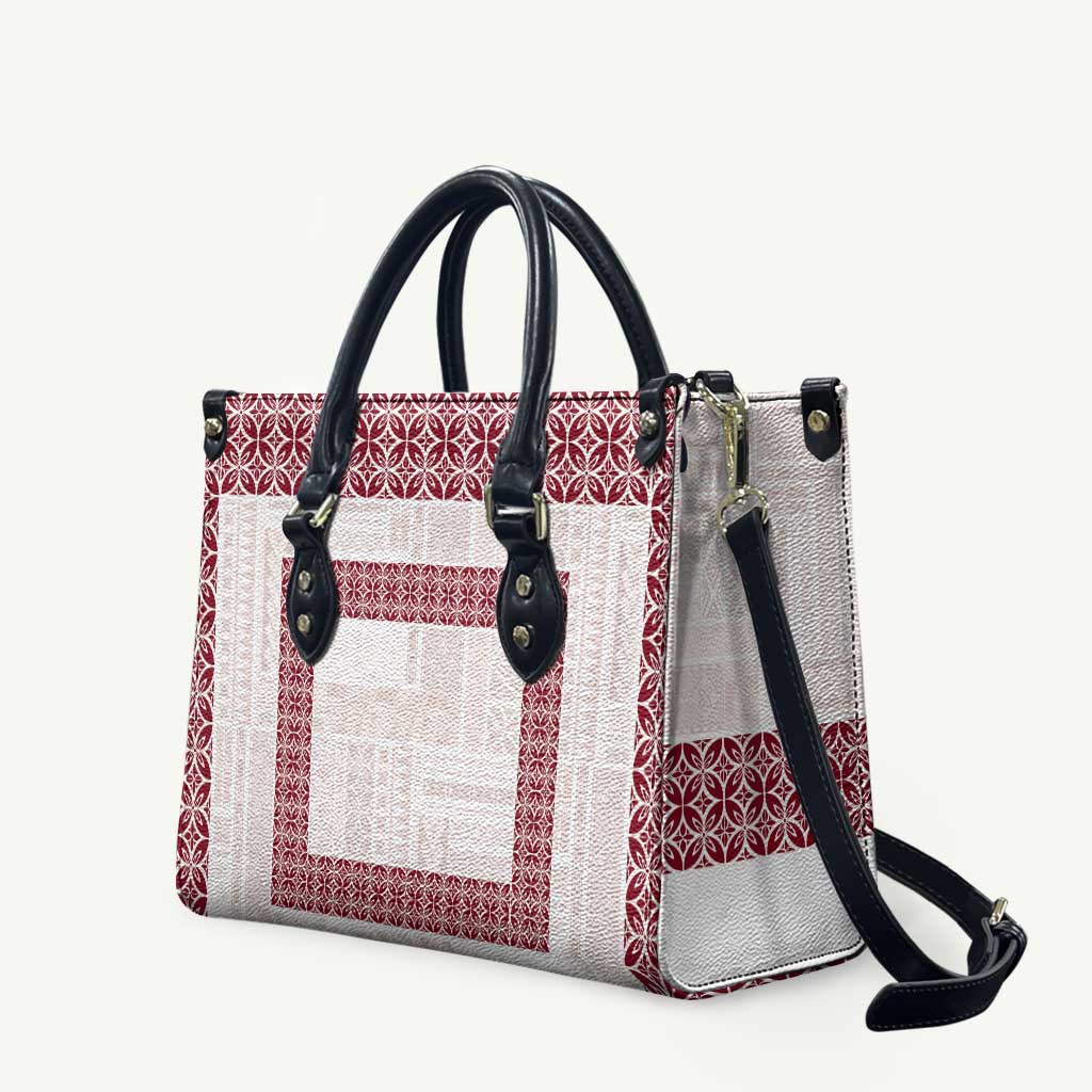 Samoa Siapo Red Trimmed Leather Bag Samoa White Sunday - Polynesian Pride