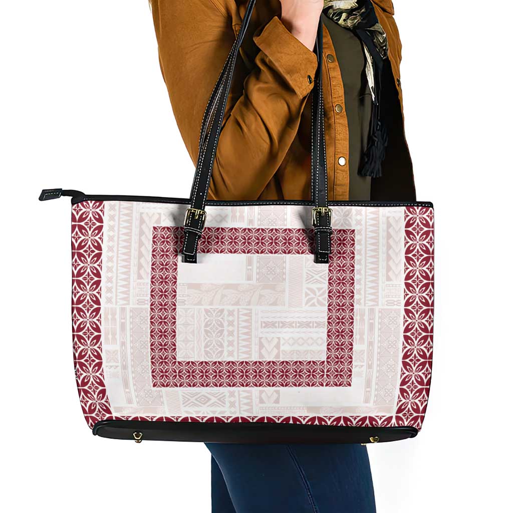 Samoa Siapo Red Trimmed Leather Tote Bag Samoa White Sunday - Polynesian Pride