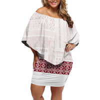 Samoa Siapo Red Trimmed Off Shoulder Short Dress Samoa White Sunday - Polynesian Pride
