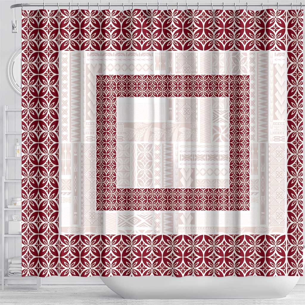 Samoa Siapo Red Trimmed Shower Curtain Samoa White Sunday - Polynesian Pride