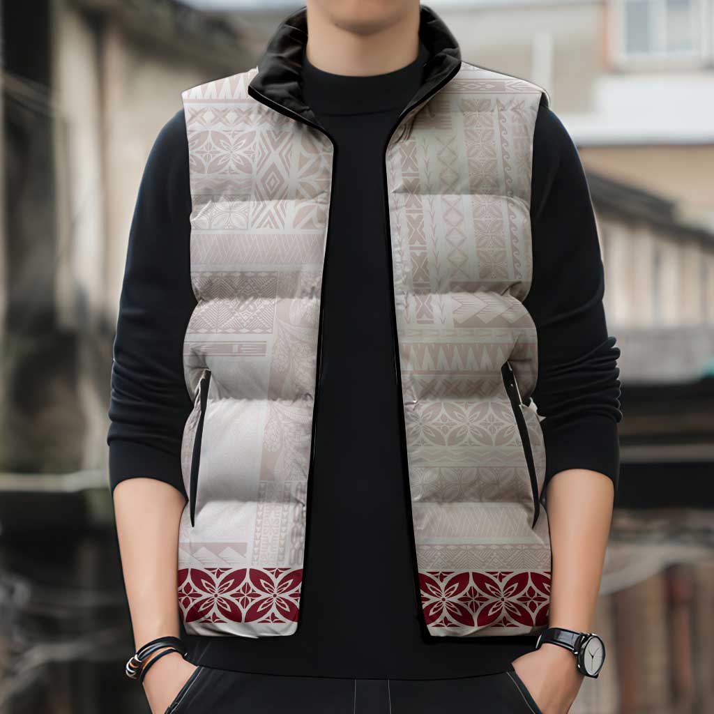 Samoa Siapo Red Trimmed Sleeveless Puffer Jacket Samoa White Sunday - Polynesian Pride