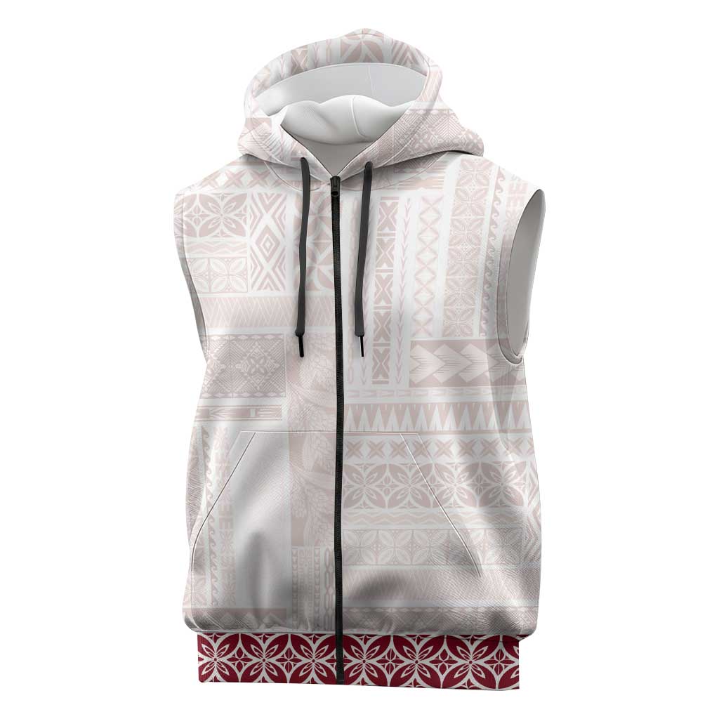 Samoa Siapo Red Trimmed Sleeveless Zip Hoodie Samoa White Sunday LT01 Red - Polynesian Pride