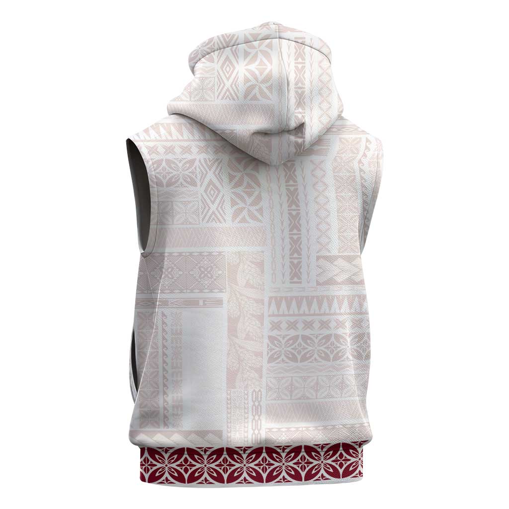 Samoa Siapo Red Trimmed Sleeveless Zip Hoodie Samoa White Sunday LT01 - Polynesian Pride