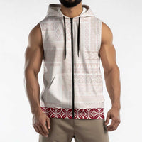 Samoa Siapo Red Trimmed Sleeveless Zip Hoodie Samoa White Sunday LT01 - Polynesian Pride
