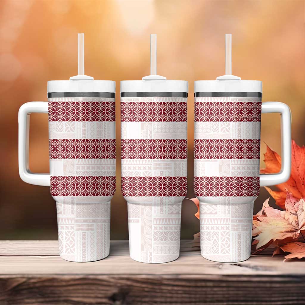 Samoa Siapo Red Trimmed Tumbler With Handle Samoa White Sunday - Polynesian Pride