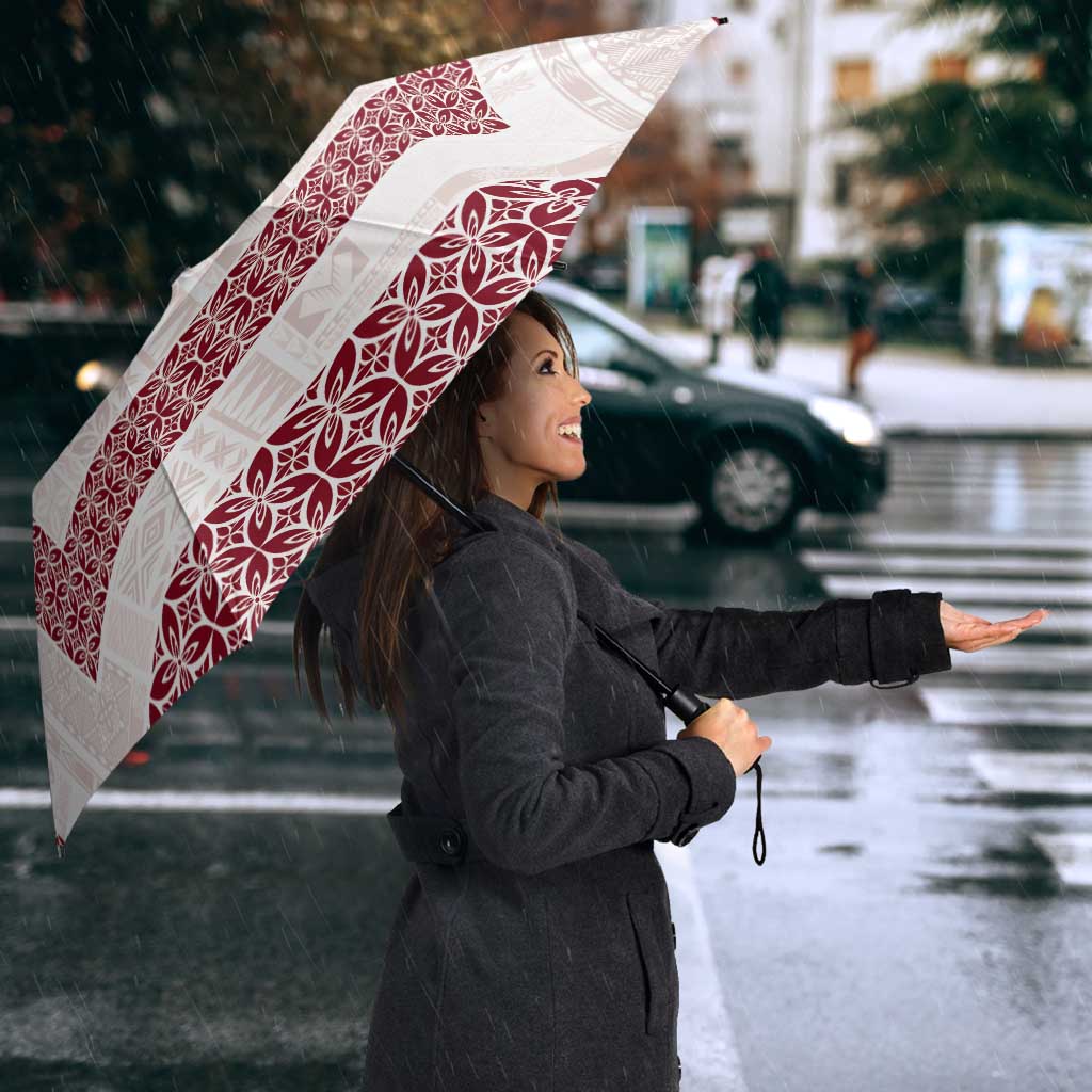 Samoa Siapo Red Trimmed Umbrella Samoa White Sunday - Polynesian Pride