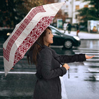 Samoa Siapo Red Trimmed Umbrella Samoa White Sunday - Polynesian Pride