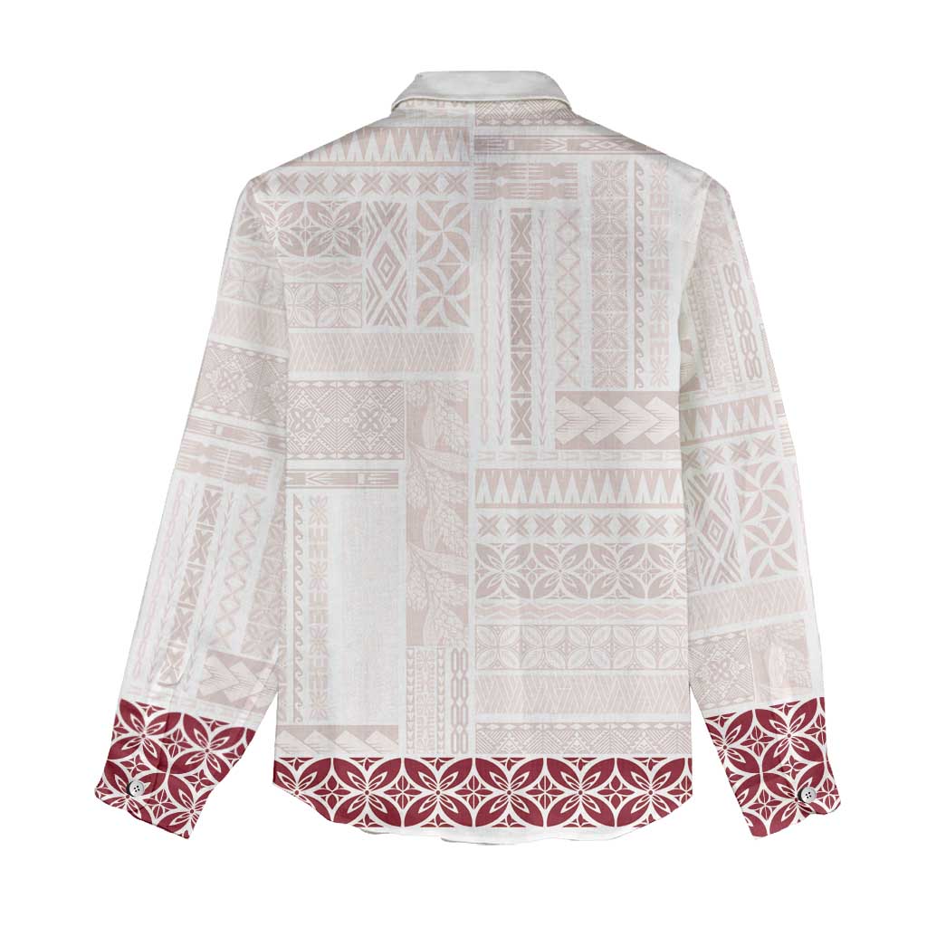 Samoa Siapo Red Trimmed Women Casual Shirt Samoa White Sunday - Polynesian Pride