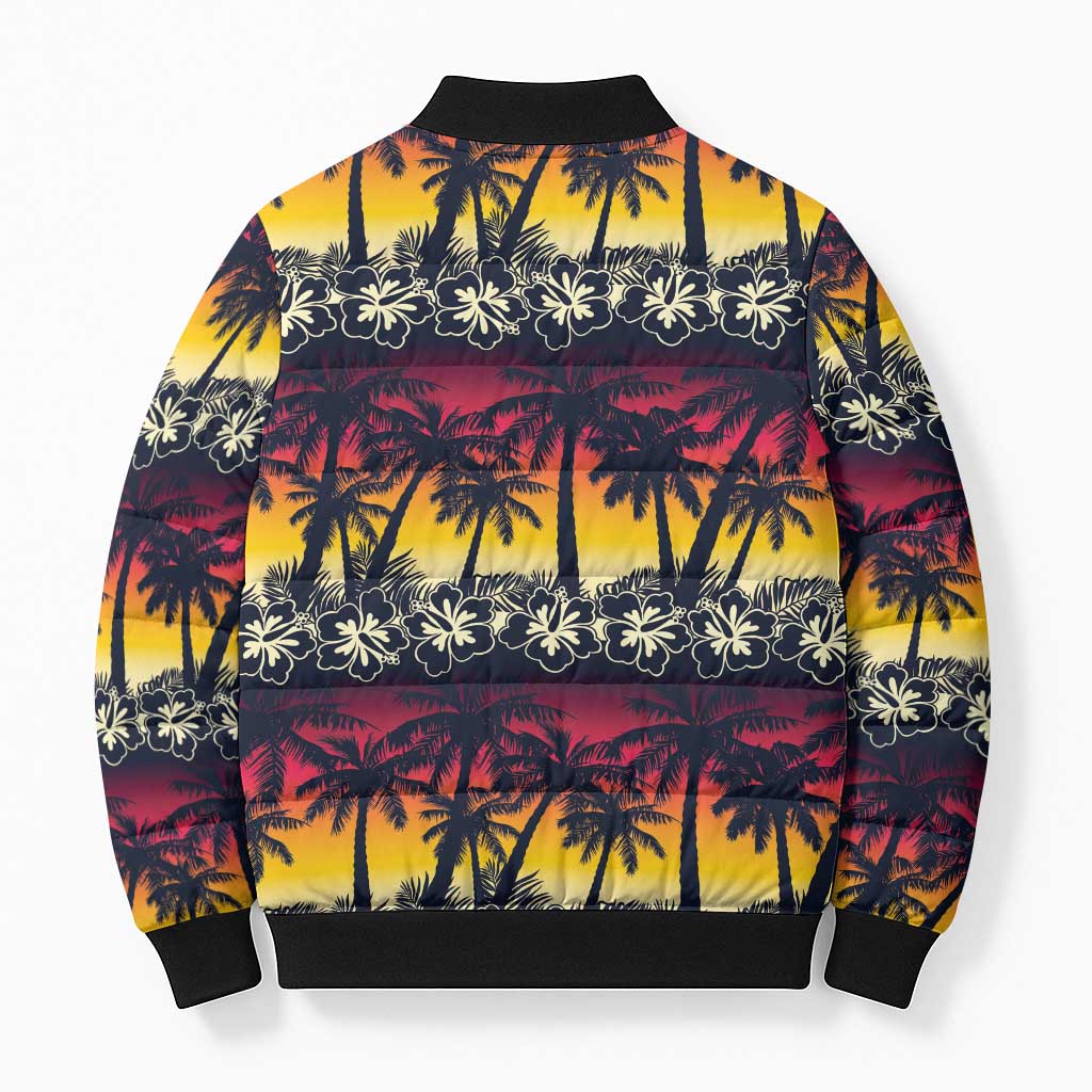 Hawaii Hibiscus Palm Tree Sunset Bomber Puffer Jacket Tropical Style - Polynesian Pride