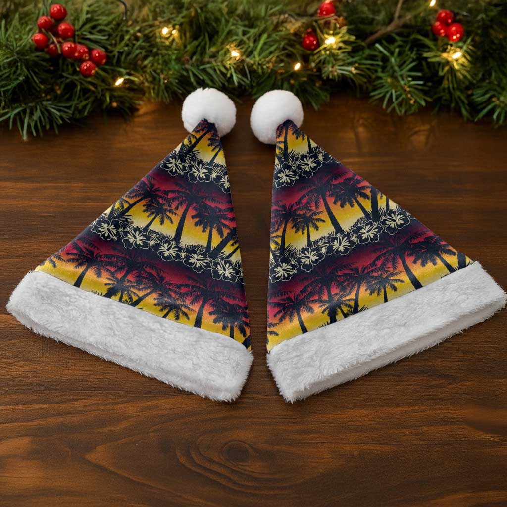 Hawaii Hibiscus Palm Tree Sunset Christmas Santa Hat Tropical Style - Polynesian Pride