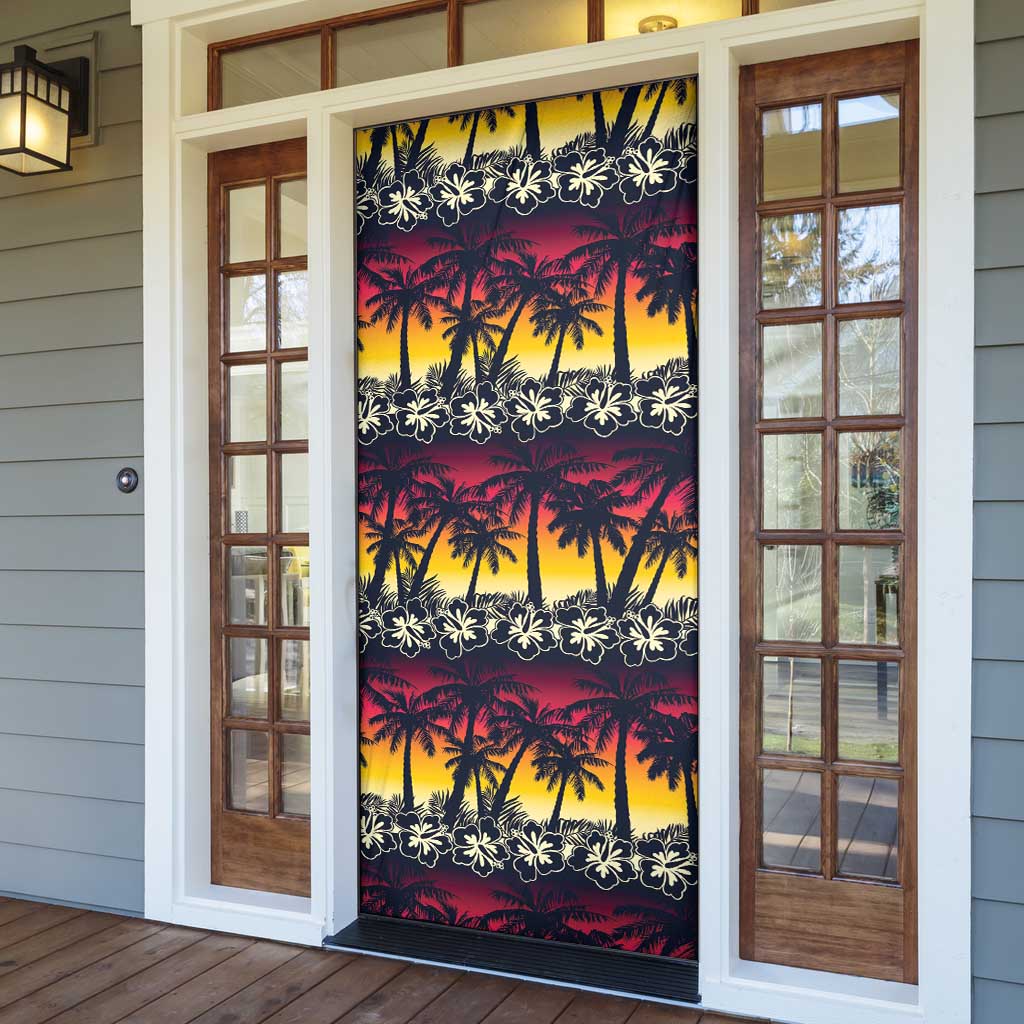 Hawaii Hibiscus Palm Tree Sunset Door Cover Tropical Style - Polynesian Pride