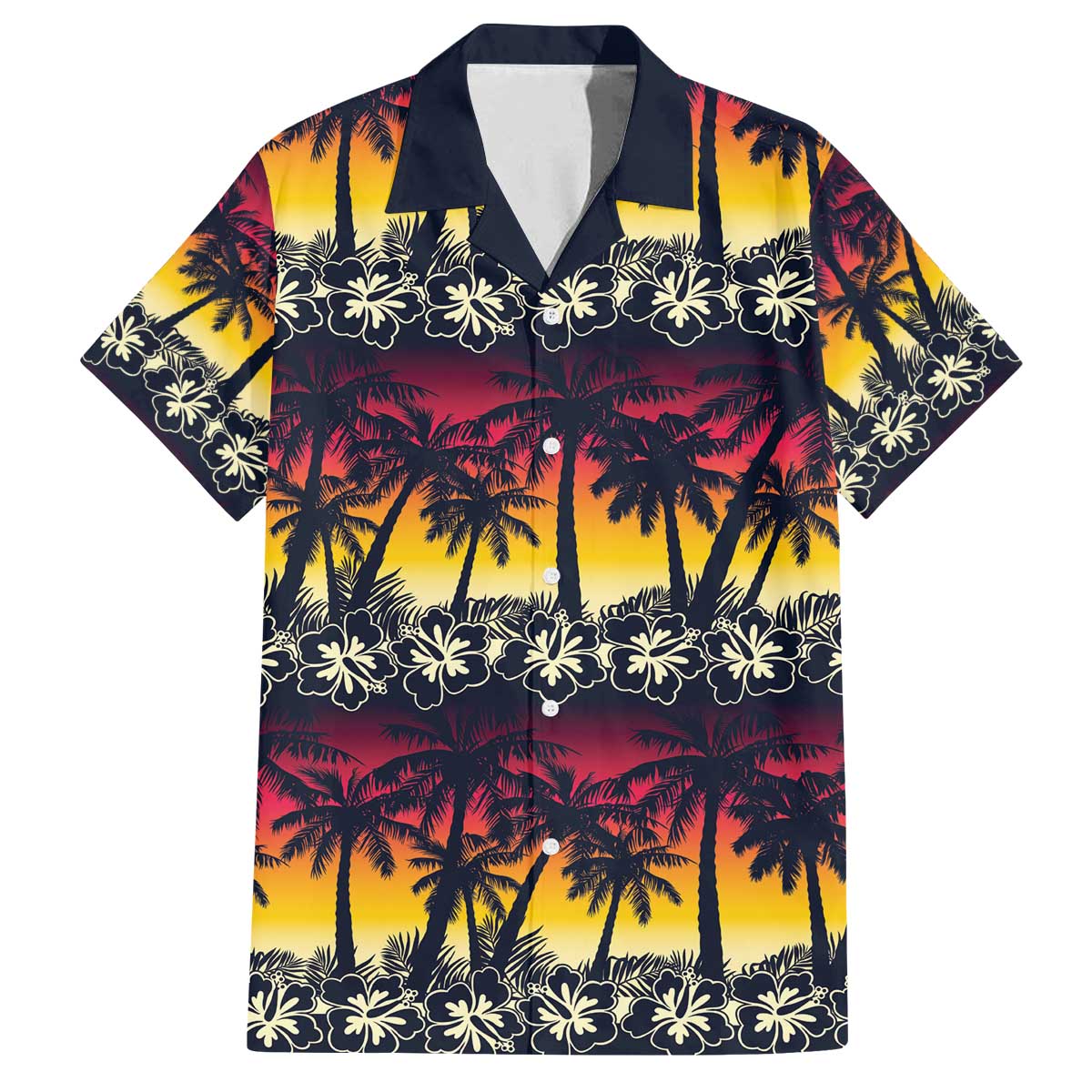 Hawaii Hibiscus Palm Tree Sunset Family Matching Off The Shoulder Long Sleeve Dress and Hawaiian Shirt Tropical Style LT01 Dad's Shirt - Short Sleeve Multicolor - Polynesian Pride