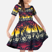 Hawaii Hibiscus Palm Tree Sunset Family Matching Off Shoulder Maxi Dress and Hawaiian Shirt Tropical Style LT01 Daughter's Dress Multicolor - Polynesian Pride