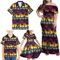 Hawaii Hibiscus Palm Tree Sunset Family Matching Off Shoulder Maxi Dress and Hawaiian Shirt Tropical Style LT01 - Polynesian Pride