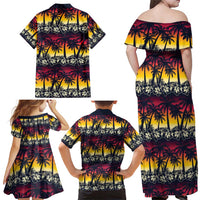 Hawaii Hibiscus Palm Tree Sunset Family Matching Off Shoulder Maxi Dress and Hawaiian Shirt Tropical Style LT01 - Polynesian Pride