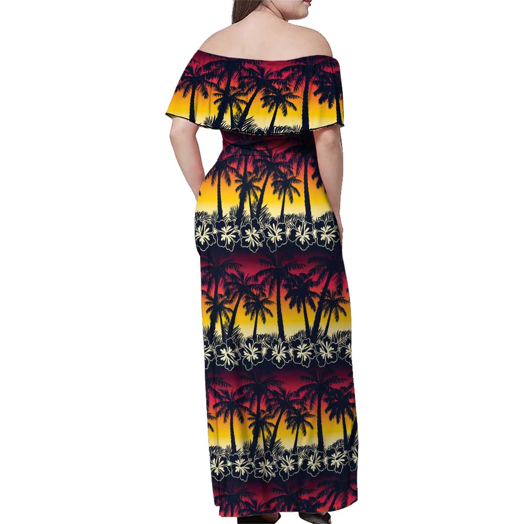 Hawaii Hibiscus Palm Tree Sunset Family Matching Off Shoulder Maxi Dress and Hawaiian Shirt Tropical Style LT01 - Polynesian Pride
