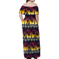 Hawaii Hibiscus Palm Tree Sunset Family Matching Off Shoulder Maxi Dress and Hawaiian Shirt Tropical Style LT01 - Polynesian Pride