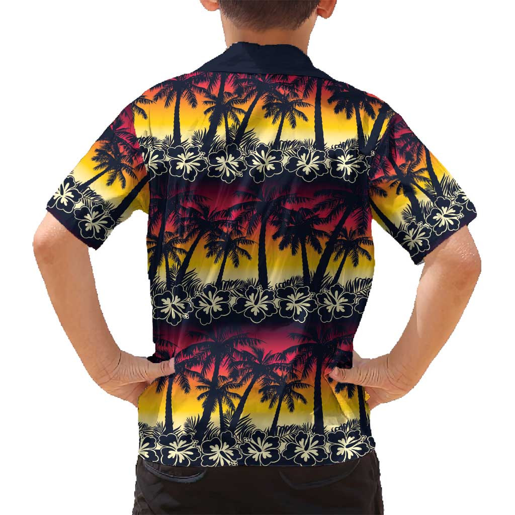 Hawaii Hibiscus Palm Tree Sunset Family Matching Puletasi and Hawaiian Shirt Tropical Style LT01 - Polynesian Pride