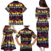 Hawaii Hibiscus Palm Tree Sunset Family Matching Puletasi and Hawaiian Shirt Tropical Style LT01 - Polynesian Pride