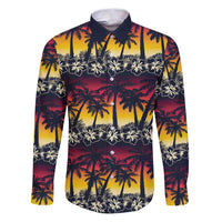 Hawaii Hibiscus Palm Tree Sunset Family Matching Puletasi and Hawaiian Shirt Tropical Style LT01 Dad's Shirt - Long Sleeve Multicolor - Polynesian Pride
