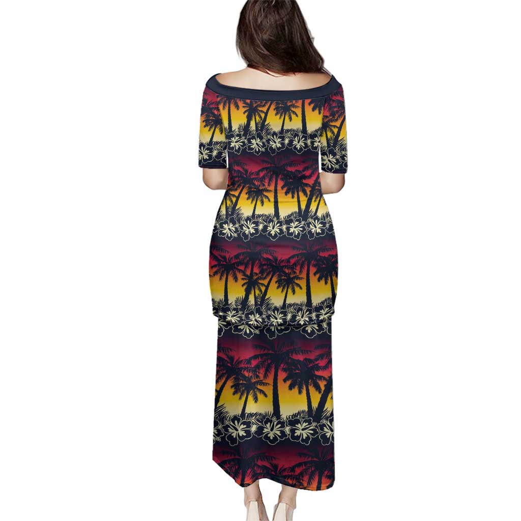 Hawaii Hibiscus Palm Tree Sunset Family Matching Puletasi and Hawaiian Shirt Tropical Style LT01 - Polynesian Pride