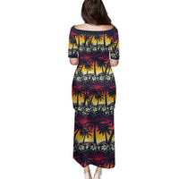 Hawaii Hibiscus Palm Tree Sunset Family Matching Puletasi and Hawaiian Shirt Tropical Style LT01 - Polynesian Pride