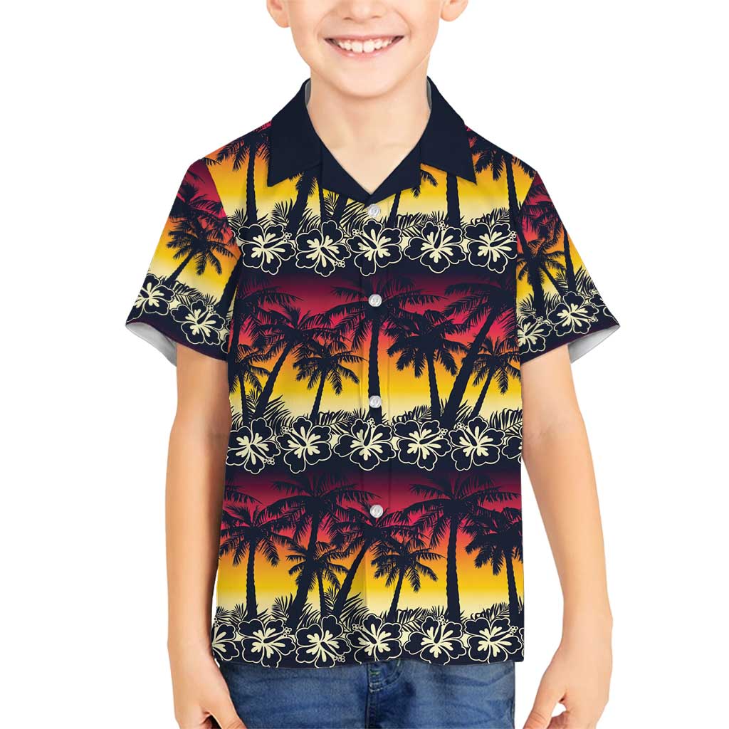 Hawaii Hibiscus Palm Tree Sunset Family Matching Puletasi and Hawaiian Shirt Tropical Style LT01 Son's Shirt Multicolor - Polynesian Pride