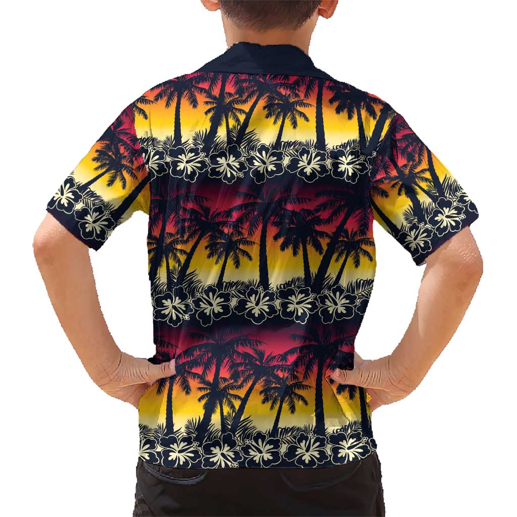 Hawaii Hibiscus Palm Tree Sunset Family Matching Short Sleeve Bodycon Dress and Hawaiian Shirt Tropical Style LT01 - Polynesian Pride